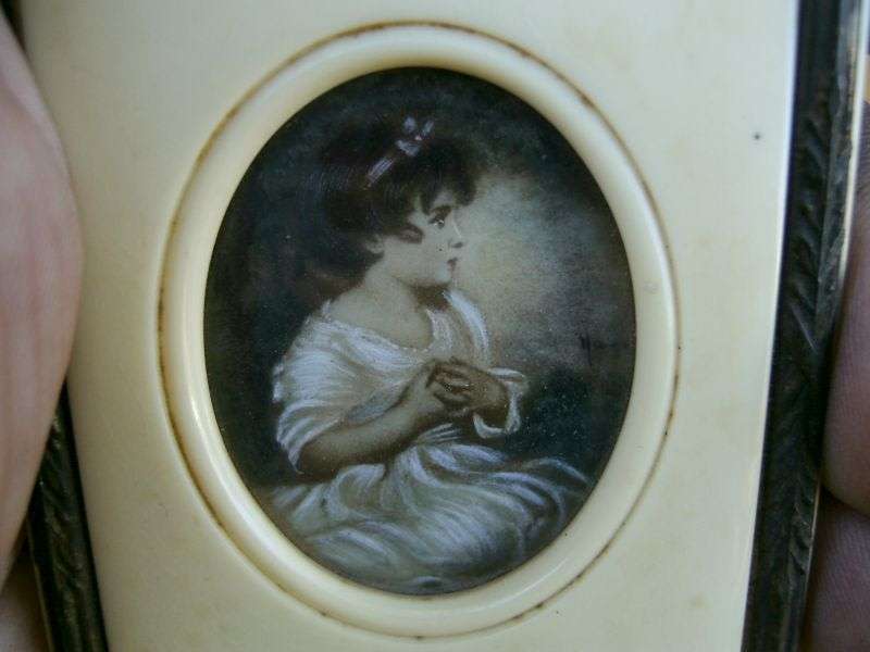 A STYLISH OLD MINIATURE FRAME WITH SIGNED PORTRAIT OF A YOUNG GIRL ... SO CHARMING !!