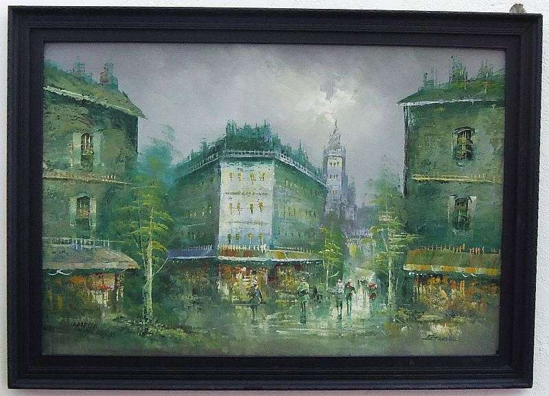 A BIG ORIGINAL VINTAGE OIL ON BOARD DEPICTING A PARISIAN SCENE SIGNED STANFORD