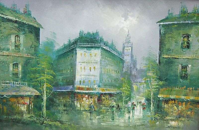 A BIG ORIGINAL VINTAGE OIL ON BOARD DEPICTING A PARISIAN SCENE SIGNED STANFORD
