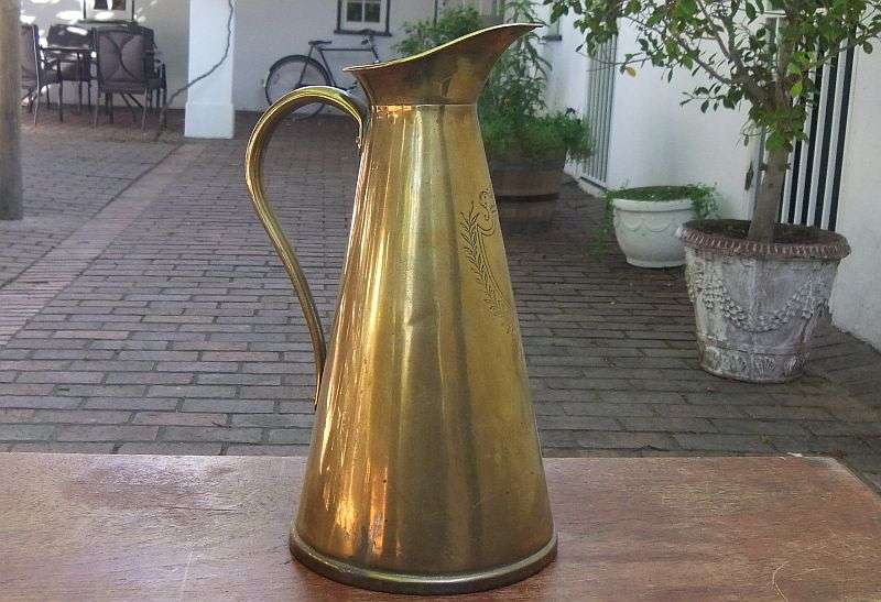 A STUNNING ANTIQUE SOLID BRASS HOT WATER PITCHER BY JOSEPH SANKEY & SONS ...EARLY 1900`S