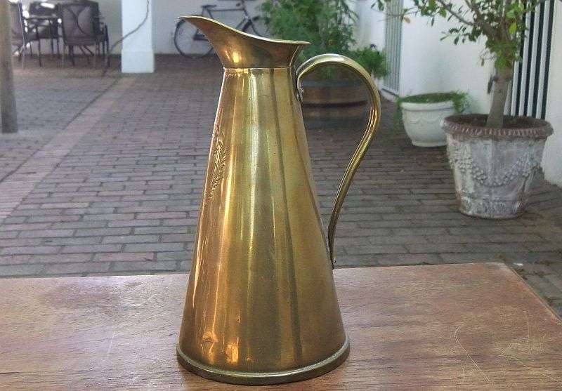 A STUNNING ANTIQUE SOLID BRASS HOT WATER PITCHER BY JOSEPH SANKEY & SONS ...EARLY 1900`S
