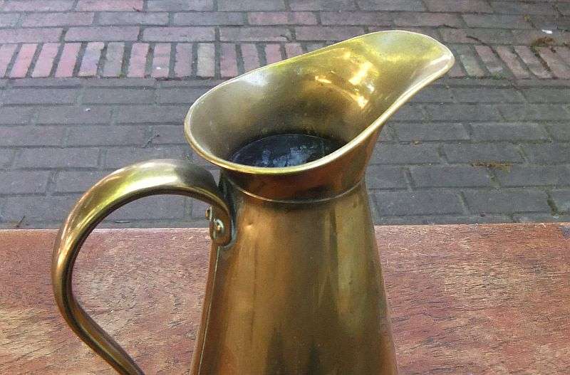 A STUNNING ANTIQUE SOLID BRASS HOT WATER PITCHER BY JOSEPH SANKEY & SONS ...EARLY 1900`S
