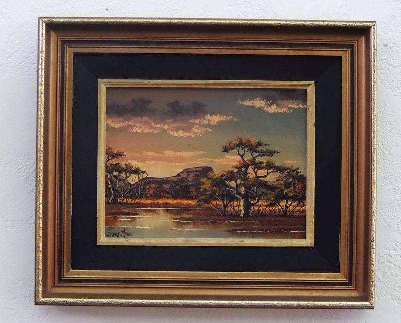 A MAGNIFICENT VINTAGE ORIGINAL OIL ON BOARD DEPICTING A NAMIBIAN LANDSCAPE BY GERDA MANS !! WOW !!