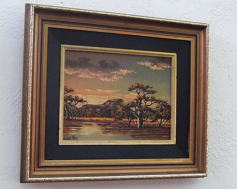 A MAGNIFICENT VINTAGE ORIGINAL OIL ON BOARD DEPICTING A NAMIBIAN LANDSCAPE BY GERDA MANS !! WOW !!