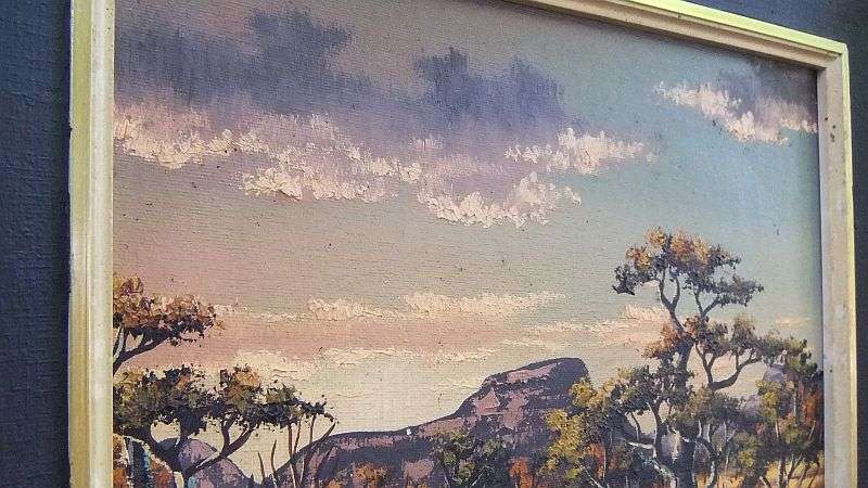 A MAGNIFICENT VINTAGE ORIGINAL OIL ON BOARD DEPICTING A NAMIBIAN LANDSCAPE BY GERDA MANS !! WOW !!