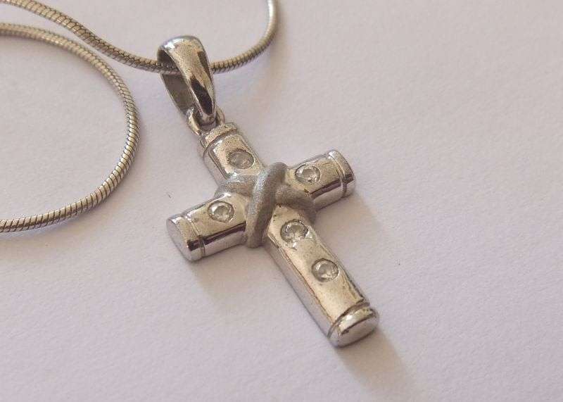 WOW !! THREE STERLING SILVER NECKLACES WITH THREE STERLING SILVER CROSS PENDANTS !! BID FOR THE LOT