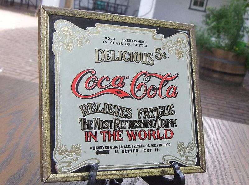 A TOTALLY COOL VINTAGE MINI ADVERTISING MIRROR FOR COCA-COLA...RELIEVES FATIGUE...ALLOT OF CHARACTER