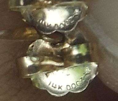 WOW !! AN ELEGANT SOLID 14 CT GOLD PAIR OF DANGLING EARRINGS SET WITH BEAUTIFUL FACETED STONES !!