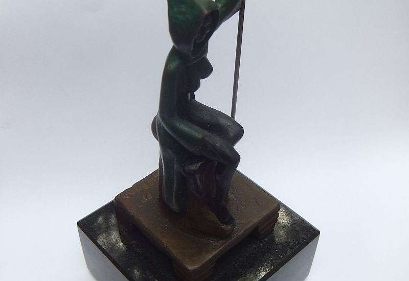 WOW !! A MAGNIFICENT SIGNED SOLID BRONZE STATUE OF A MYSTERIOUS FEMALE FIGURE HOLDING A TRIDENT !!