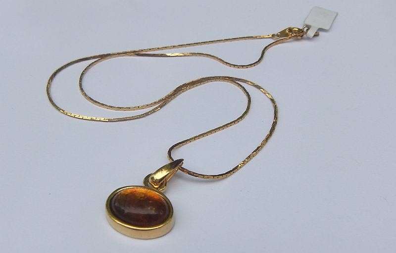 FREE COMBINING - VINTAGE NECKLACE - PLATED , AMBER LOOK