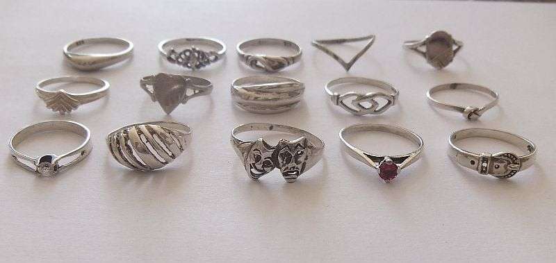 WOW !! STUNNING !! A COLLECTION OF 15 STERLING SILVER RINGS !! ALL DIFFERENT !! BID FOR THE LOT !!
