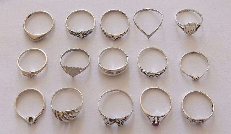 WOW !! STUNNING !! A COLLECTION OF 15 STERLING SILVER RINGS !! ALL DIFFERENT !! BID FOR THE LOT !!