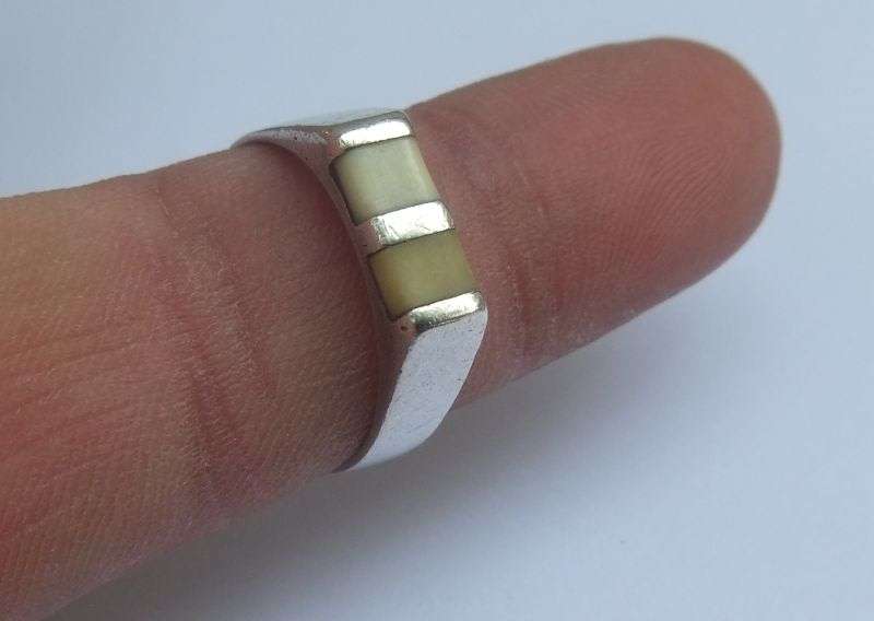 A FANTASTIC STERLING SILVER NECKLACE AND STERLING SILVER RING WITH INTERESTING INSETS ...TAKE A LOOK