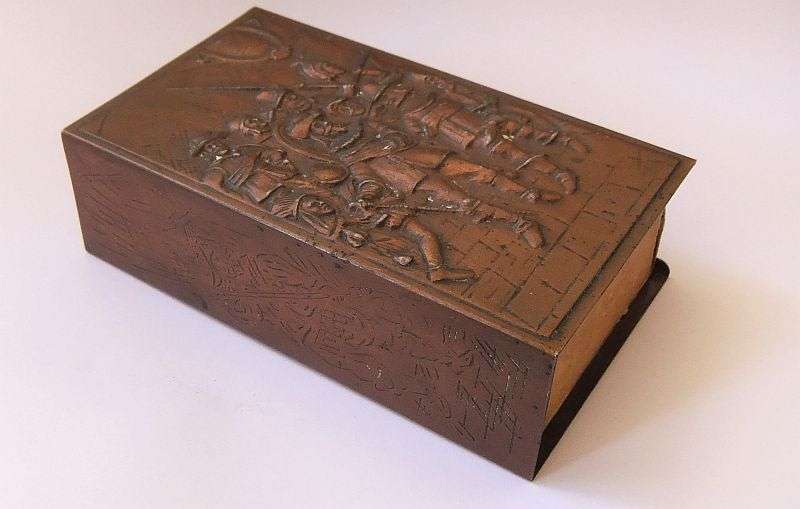 AN OLD COPPER "BIG" MATCHBOX HOLDER / COVER WITH DUTCH MOTIF