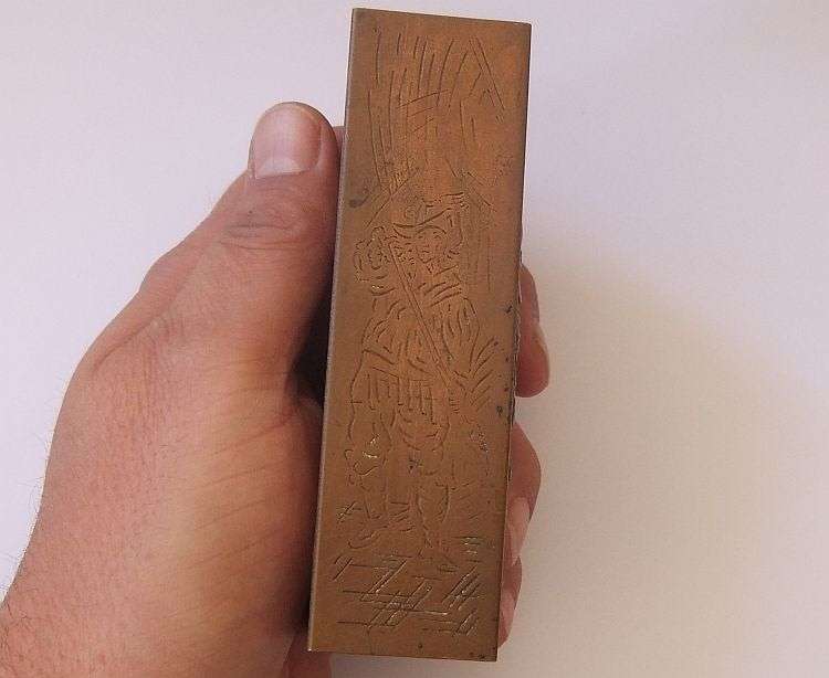 AN OLD COPPER "BIG" MATCHBOX HOLDER / COVER WITH DUTCH MOTIF