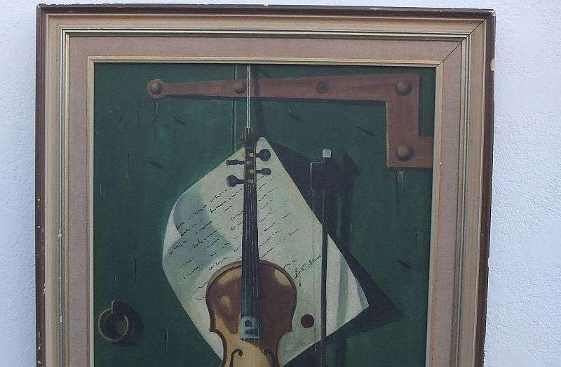 AN EYE CATCHING VINTAGE ORIGINAL OIL ON BOARD BY SA ARTIST HENDRIK COETZEE ...THE VIOLIN ...WOW !!