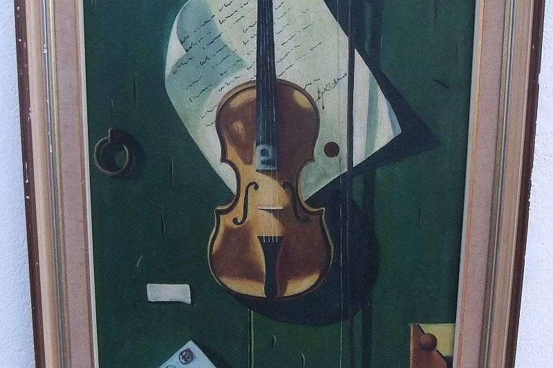 AN EYE CATCHING VINTAGE ORIGINAL OIL ON BOARD BY SA ARTIST HENDRIK COETZEE ...THE VIOLIN ...WOW !!