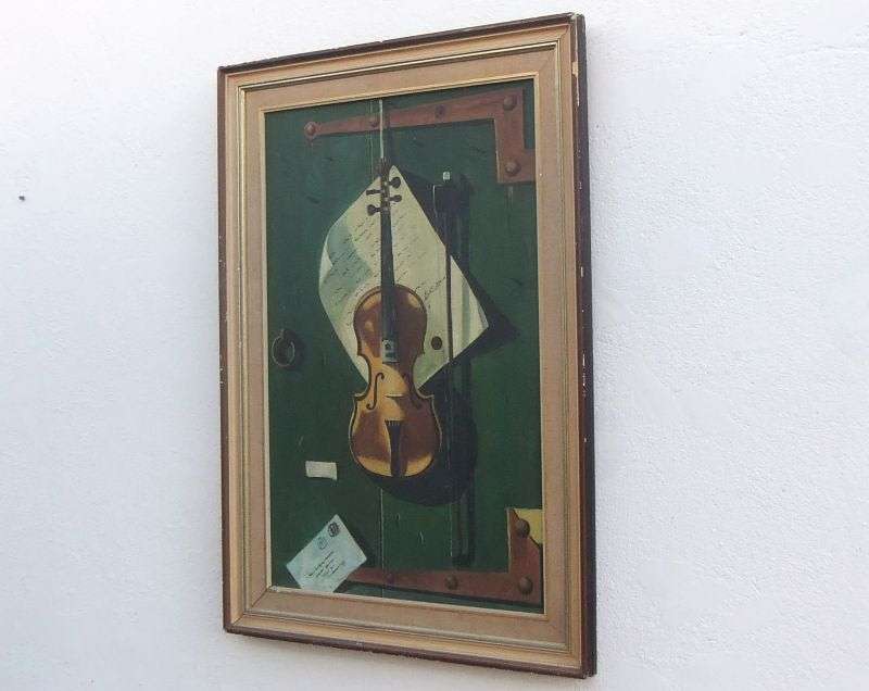 AN EYE CATCHING VINTAGE ORIGINAL OIL ON BOARD BY SA ARTIST HENDRIK COETZEE ...THE VIOLIN ...WOW !!
