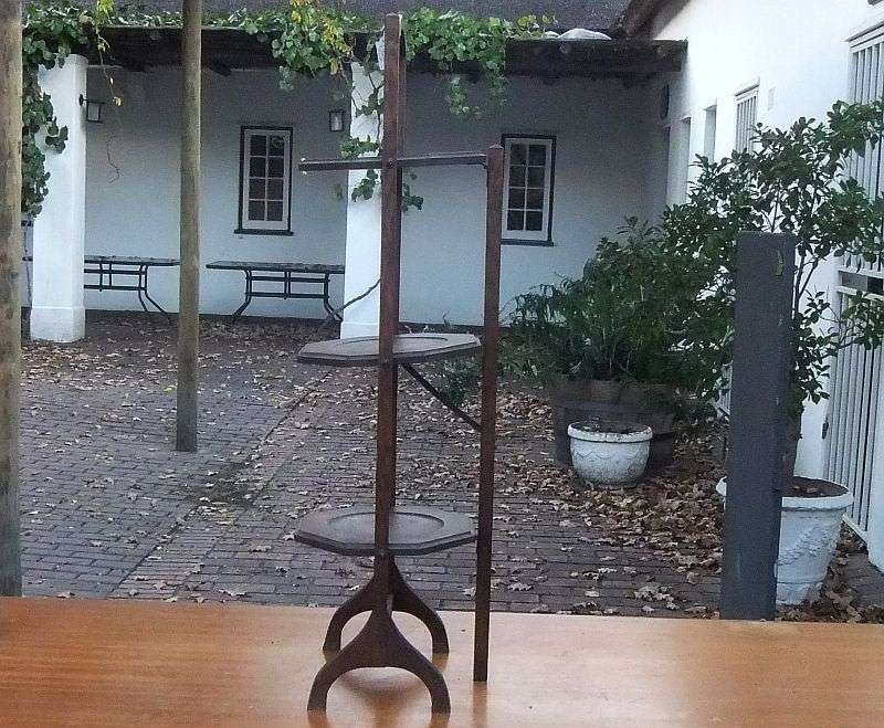 IS IT A BIRD ? IS IT A PLANE ? NO , ITS A RARE VICTORIAN 3 TIER OAK CAKE STAND...FOLD UP...CLASSY !!