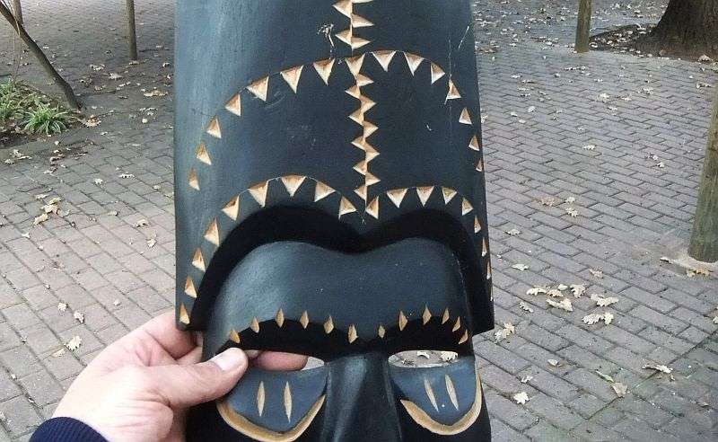 WICKED FINDS !! BID FOR BOTH !! TWO CHARACTERFUL VINTAGE CARVED WOOD AFRICAN MASKS ...