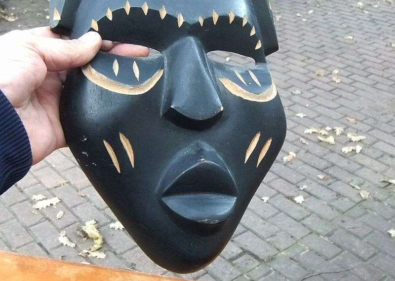WICKED FINDS !! BID FOR BOTH !! TWO CHARACTERFUL VINTAGE CARVED WOOD AFRICAN MASKS ...