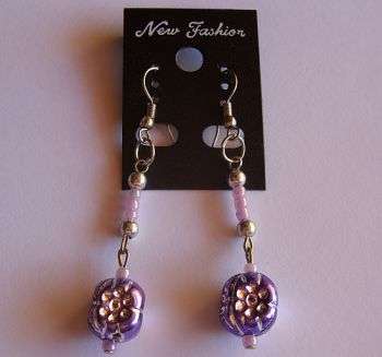 PAIR OF EARRINGS - PURPLE BEADS - NEW OLD STOCK
