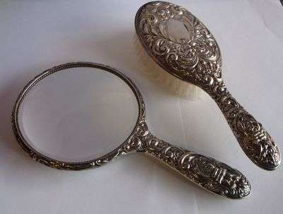 THE MOST BEAUTIFUL HALLMARKED STERLING SILVER BRUSH AND MIRROR SET EVER !!!!!!!!!!!!!!!!!!!!!!!!!!!!