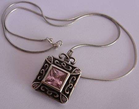 A STURDY STERLING SILVER NECKLACE WITH A BEAUTIFUL KUNZITE SET STERLING SILVER PENDANT !!!!!SWEET !!