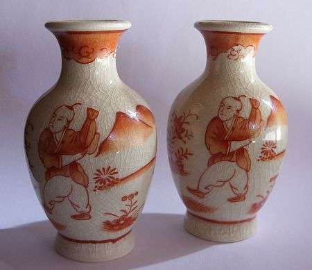 A BEAUTIFULLY THEMED PAIR OF ORIENTAL MINIATURE VASES