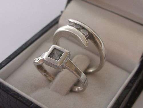 TWO REMARKABLE SOLID STERLING SILVER RINGS SET WITH VARIOUS FACETED STONES !!! AWESOME !!!