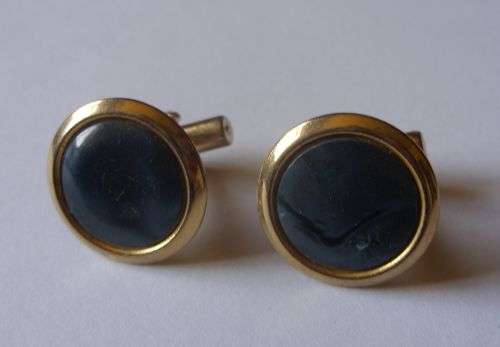 VINTAGE CUFFLINKS WITH DARK BLUE INSETS