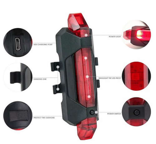 USB rechargeable rear bicycle light