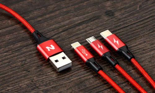 Red NOHON 3-in-1 USB charging cable