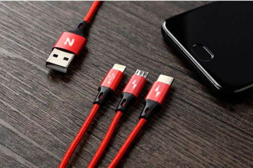 Red NOHON 3-in-1 USB charging cable
