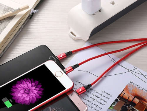 Red NOHON 3-in-1 USB charging cable