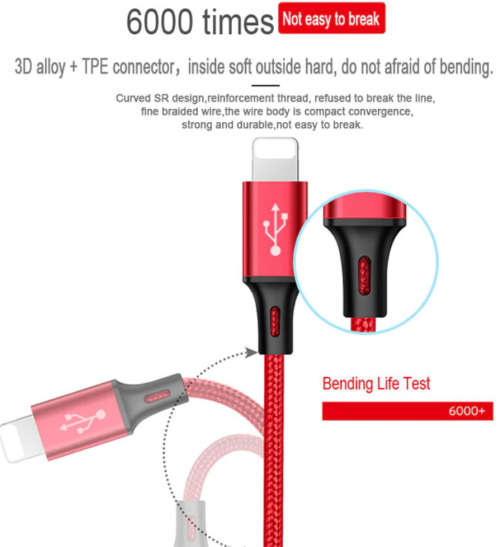 Red NOHON 3-in-1 USB charging cable