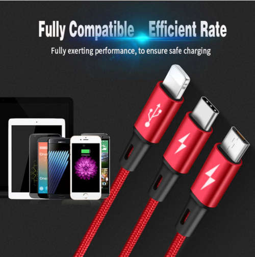 Red NOHON 3-in-1 USB charging cable