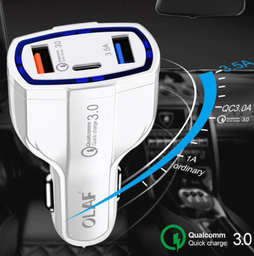 OLAF car phone charger, supports USB & USB C
