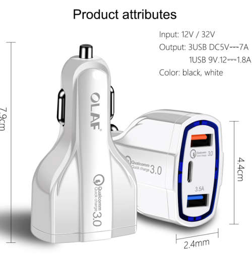 OLAF car phone charger, supports USB & USB C