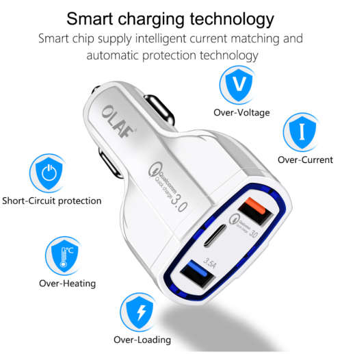 OLAF car phone charger, supports USB & USB C
