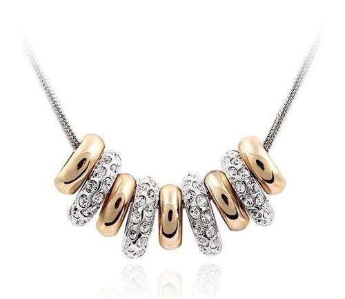 9 Ring Swarovski Elements Crystal Necklace- NEW ROSE GOLD PLATED MODERN DESIGN