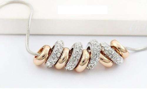 9 Ring Swarovski Elements Crystal Necklace- NEW ROSE GOLD PLATED MODERN DESIGN