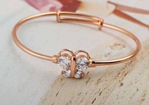 9K Rose GOLD Filled CZ Baby Toddler Butterfly Bangle