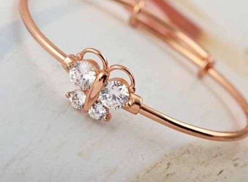 9K Rose GOLD Filled CZ Baby Toddler Butterfly Bangle