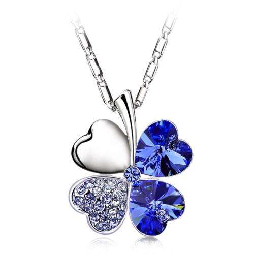EXQUISITE! Dark Blue Four Leaf Clover Necklace Made With Precision-Cut Crystals - STYLISH DESIGN!