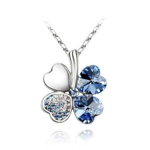EXQUISITE! Tanzanite Blue Four Leaf Clover Necklace Made With Swarovski Elements - STYLISH DESIGN!