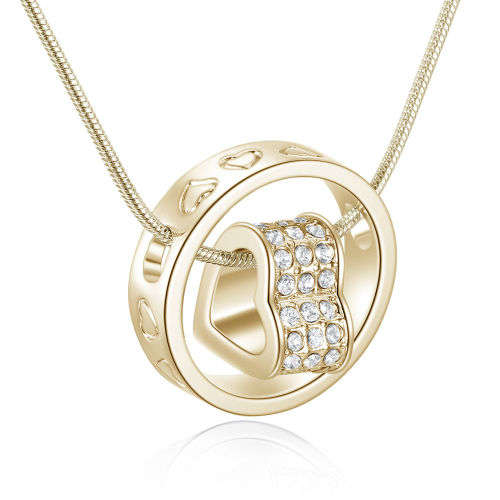 EXQUISITE!! 18K Yellow Gold Plated Heart + Ring Pendant Necklace Made With Clear Swarovski Elements