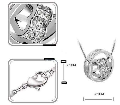 EXQUISITE!! 18K White Gold Plated Heart + Ring Pendant Necklace Made With Clear Swarovski Elements