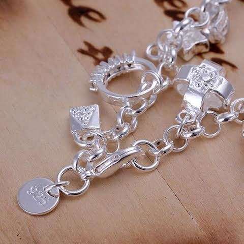Stunning! 925 Silver-Filled Heart Ring Key Lock Moon Star Cross Anchor Charm Bracelet