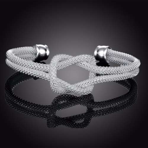 Beautiful! New 925 Sterling Silver Filled Open Cuff Eternity Knot Bangle - Adjustable